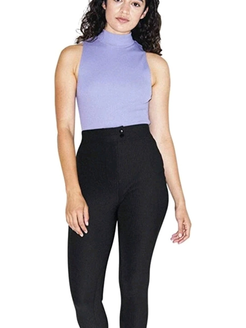 American Apparel Black High-Waist Skinny Pants with Lavender Mock Neck Top